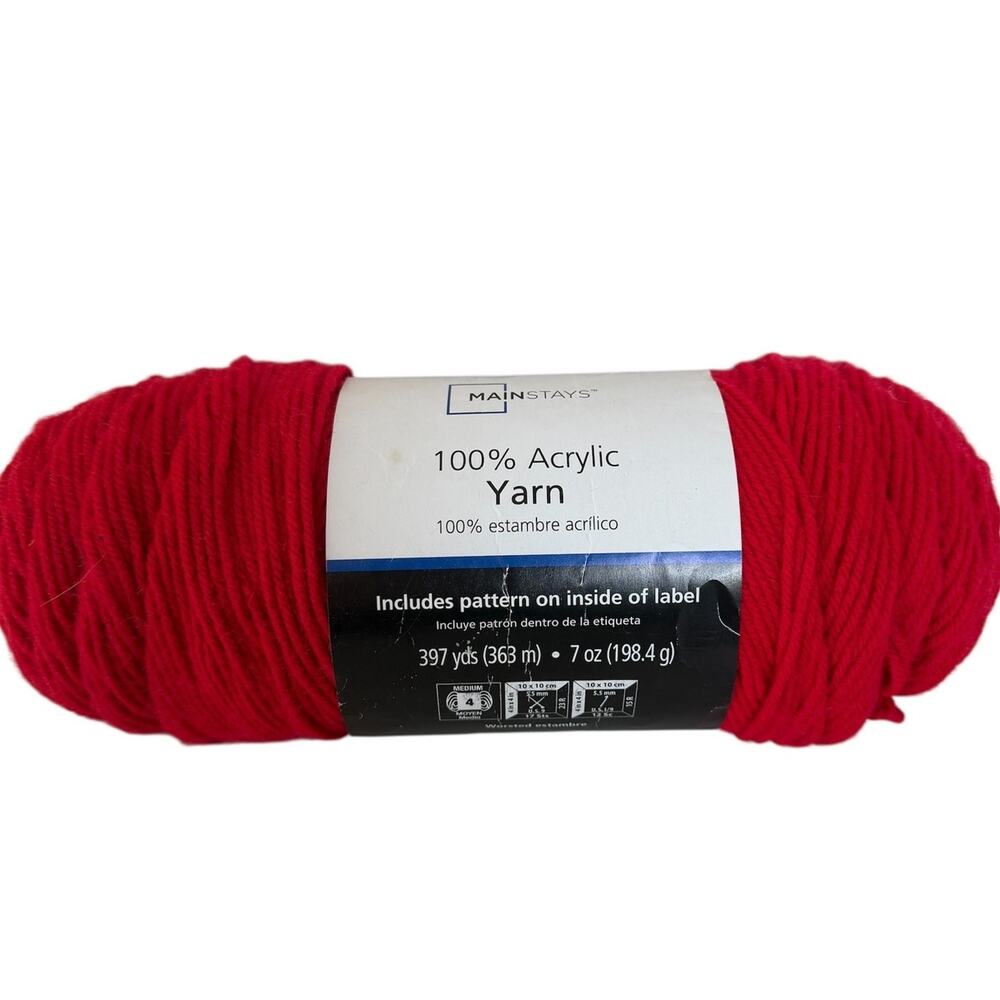 Mainstays Yarn Red 7oz 4 Ply Acrylic Yarn Skein 397 Yards